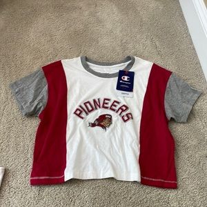 Champion sacred heart Pioneers Colorblock Short Sleeve Tee - White, Red, Gray
